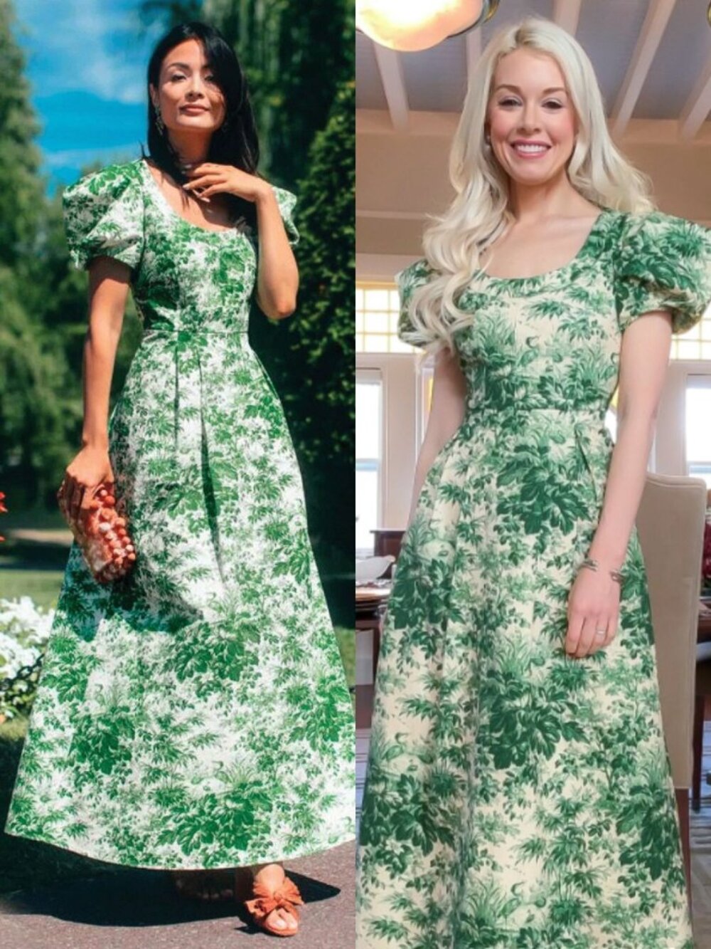 Tuckernuck Cypress Toile Amelia Dress Green Cream Floral Print Gown Size XXL